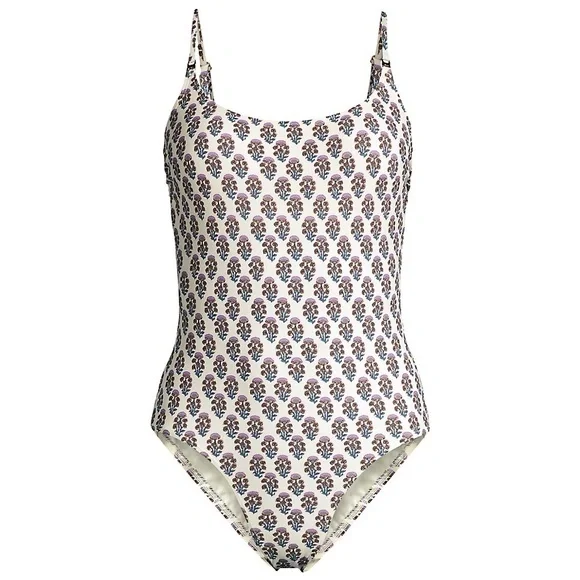 Tory Burch Floral Print One-Piece Swimsuit in Purple Bloom Size M - Picture 13 of 13